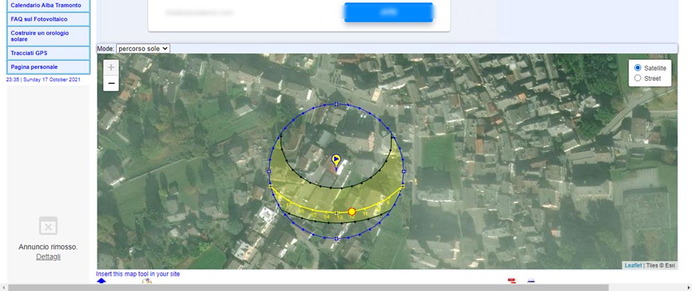 La visualizzazione della mappa satellitare del luogo scelto