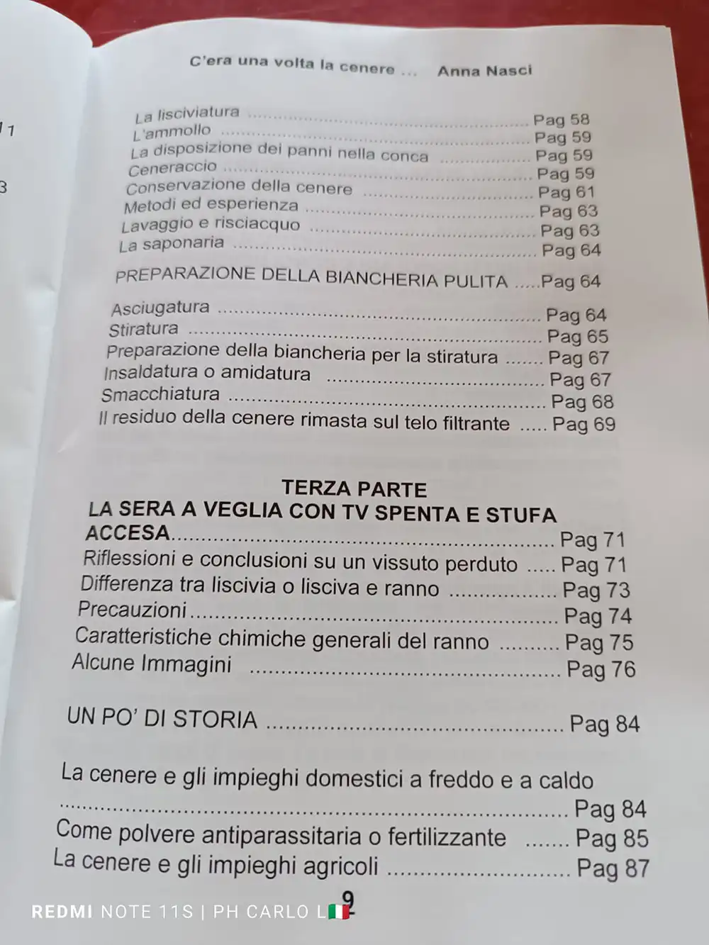 Una pagina dell'indice del libro.